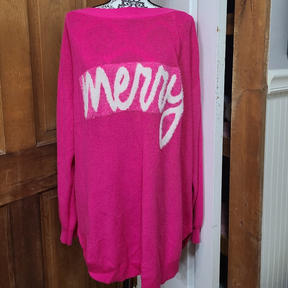 Vibrant Pink 'Merry' Crew Neck Sweater